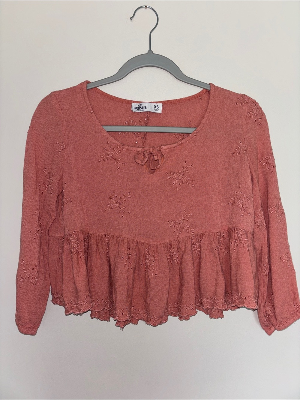 Hollister Dusty Coral Eyelet Peplum Blouse